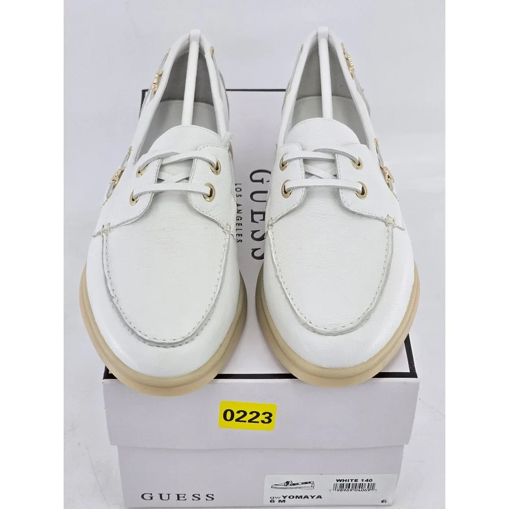 Guess Yomaya Boat Shoes Womens 6 White Leather Loafers Moccasins - NEW